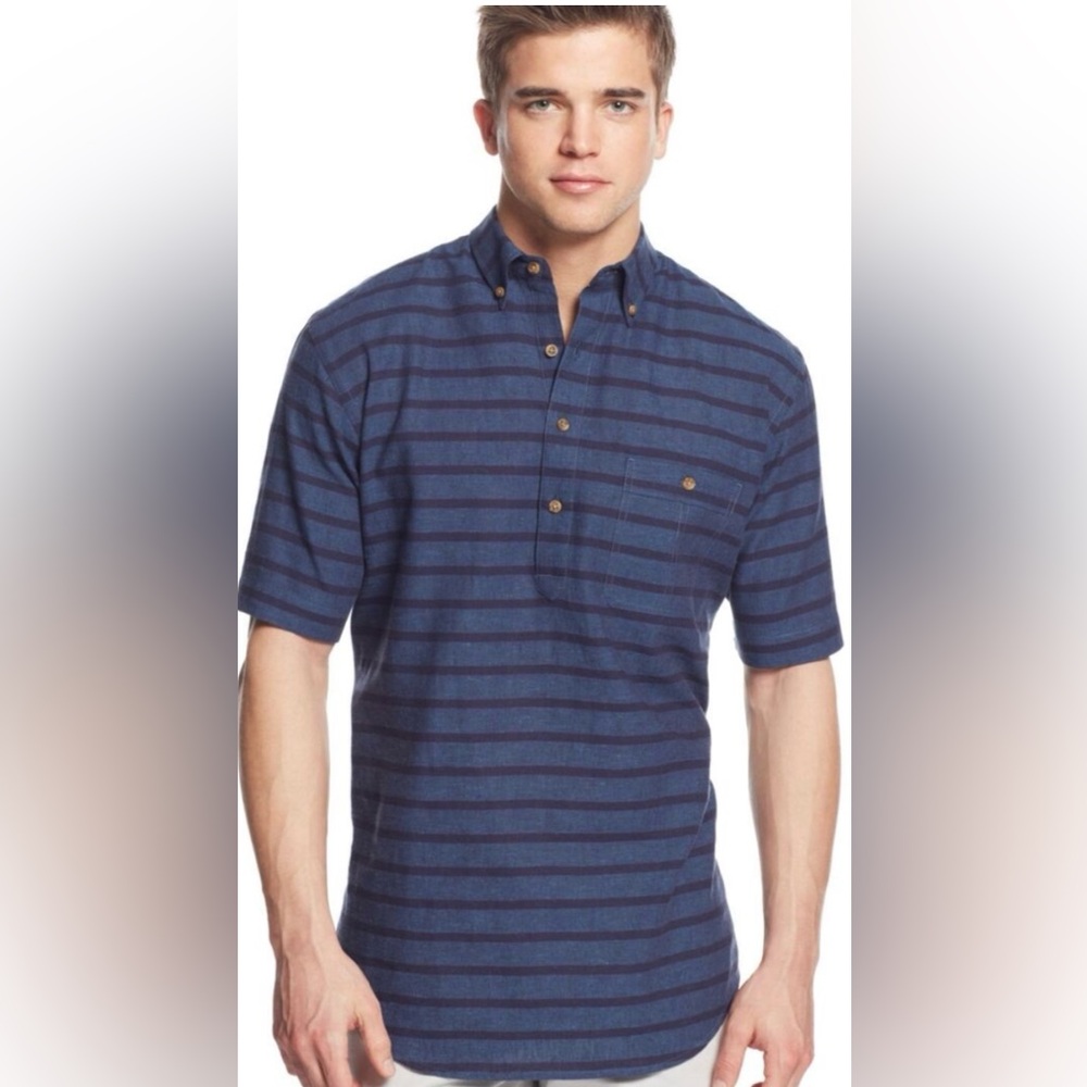 CLUB ROOM Men’s Striped Short Sleeve Oxford Polo. Blue/Black. XL